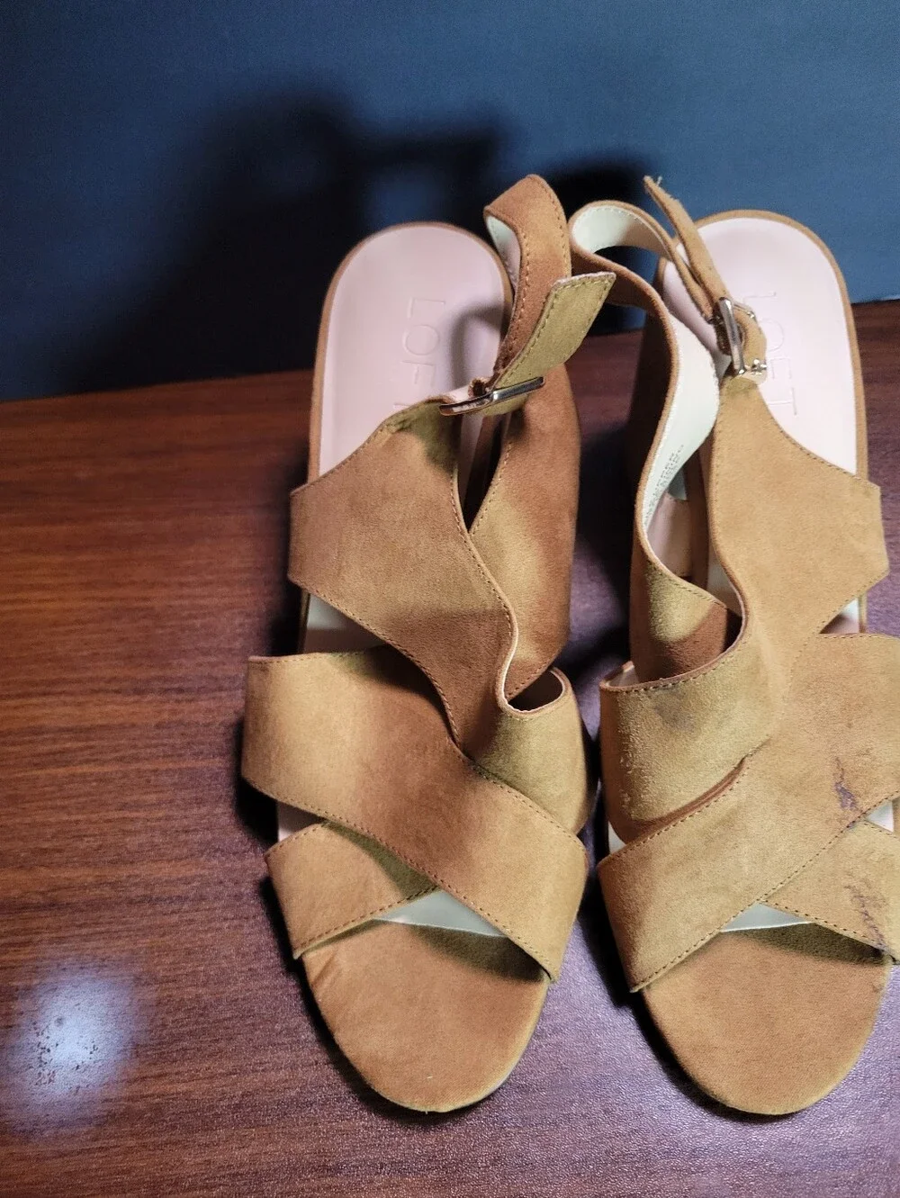 LOFT Women's Strappy Block Heel Sandals Size 9M -Tan/clCognac